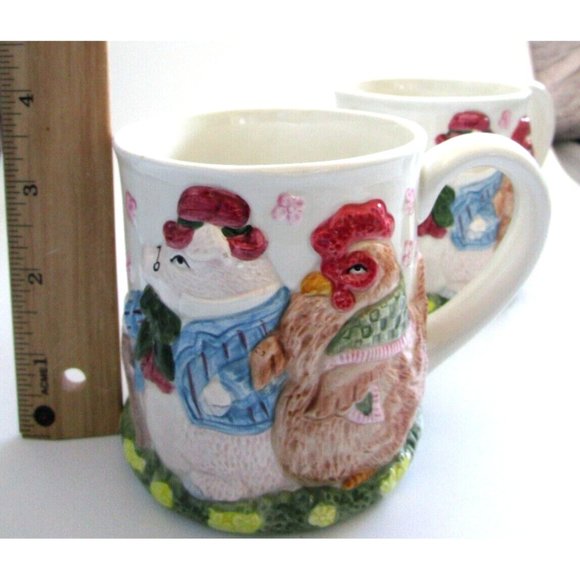 Fitz & Floyd Pig & Chicken Mugs (2) - Fitz & Floyd 1987 Bacon Eggs Pig Chick VTG - Picture 12 of 16